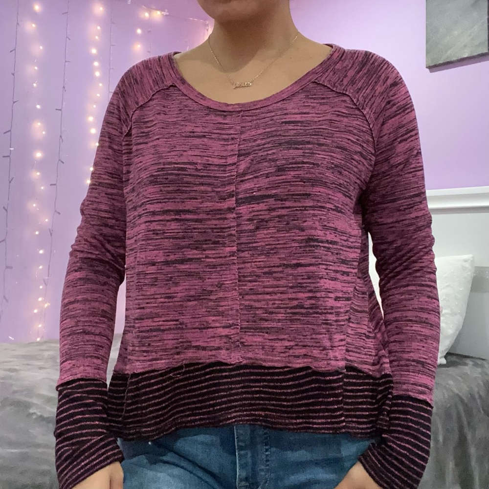 True Freedom: Pink Long Sleeve Shirt Size Large with Black Stripes